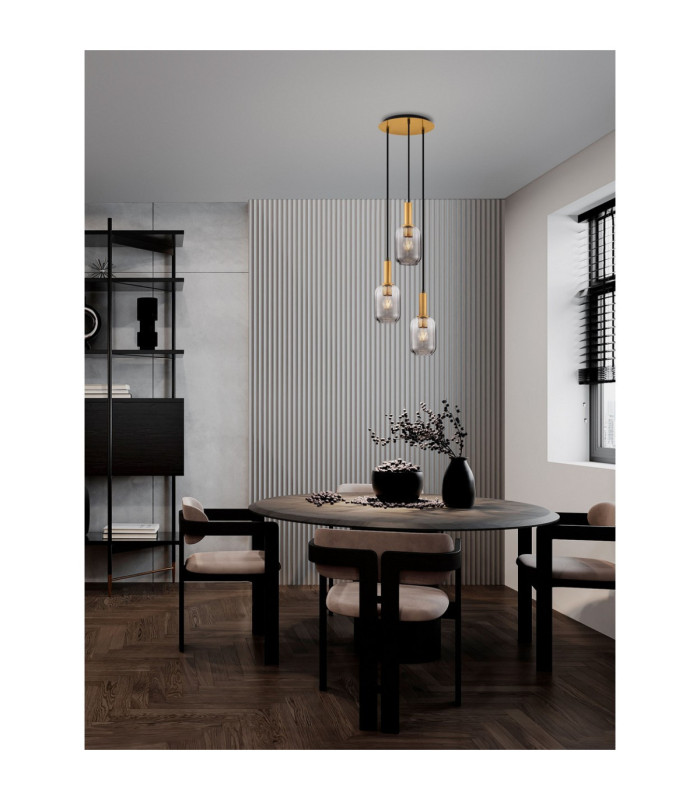 Maho Cluster Pendant Ceiling Light Smokey Brass Gold E27 3x12W-2