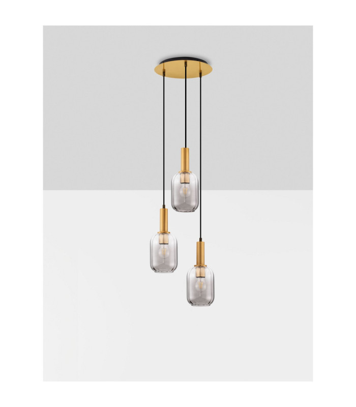 Maho Cluster Pendant Ceiling Light Smokey Brass Gold E27 3x12W-3