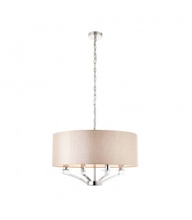 4 Light Multi Arm Ceiling Pendant Polished Nickel with Beige Single Shade, E14 - 1