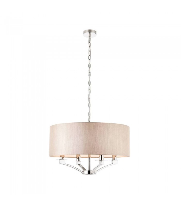 4 Light Multi Arm Ceiling Pendant Polished Nickel with Beige Single Shade, E14 - 1