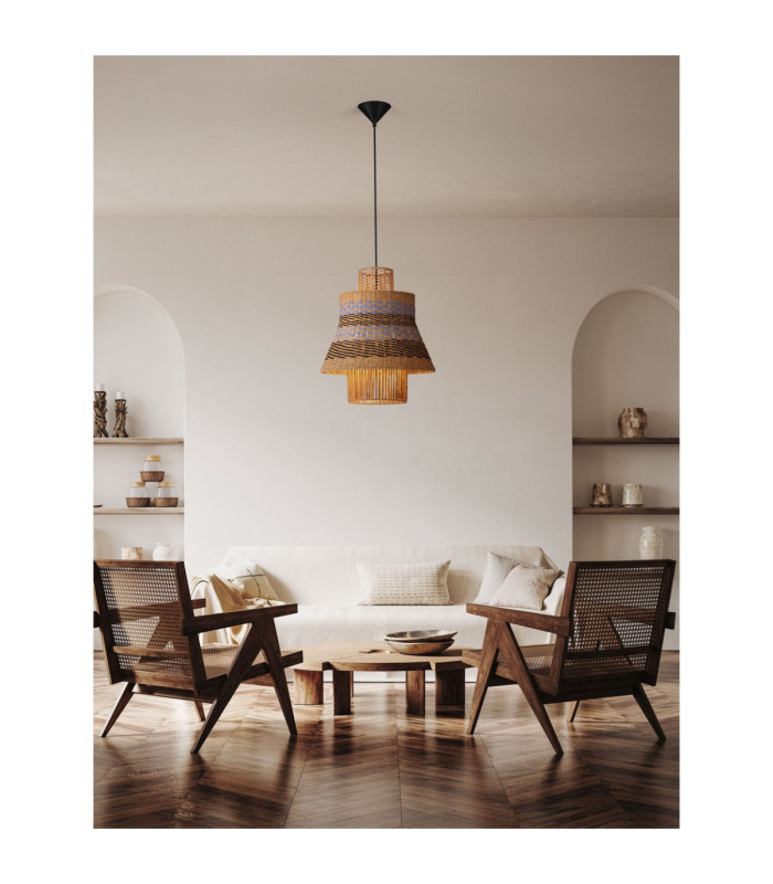 Mande Dome Pendant Ceiling Light Natural Blue. Sandy Black E27 1x12W-2