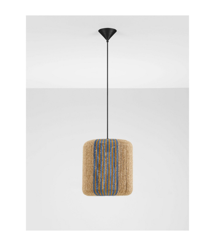 Abby Tall Cylindrical Pendant Ceiling Light Natural Blue Yellow Sandy Black E27 1x12W-3