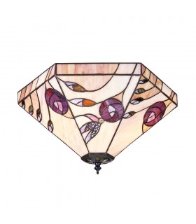 2 Light Medium Ceiling Flush Light Tiffany Style Glass, E27 - 1