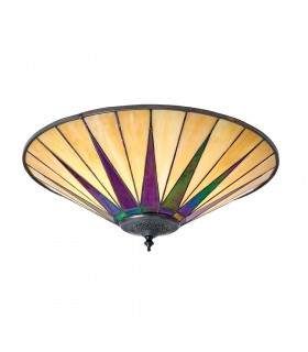 2 Light Large Ceiling Flush Light Dark Bronze, Amber, Tiffany Style Glass, E27 - 1