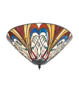 2 Light Medium Ceiling Flush Light Tiffany Style Glass, E27 - 1
