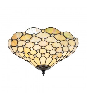 2 Light Medium Pearl Ceiling Flush Light Tiffany Style Glass, E27 - 1