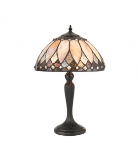 2 Light Small Table Lamp Dark Bronze, Tiffany Glass, E14 - 1
