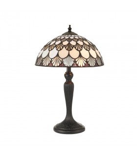 2 Light Small Table Lamp Dark Bronze, Tiffany Glass, E14 - 1