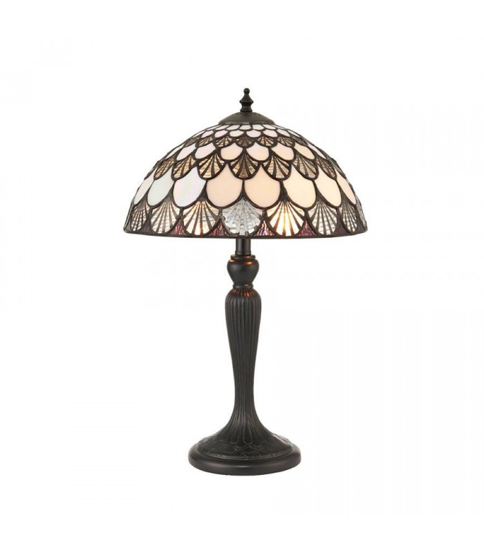 2 Light Small Table Lamp Dark Bronze, Tiffany Glass, E14 - 1