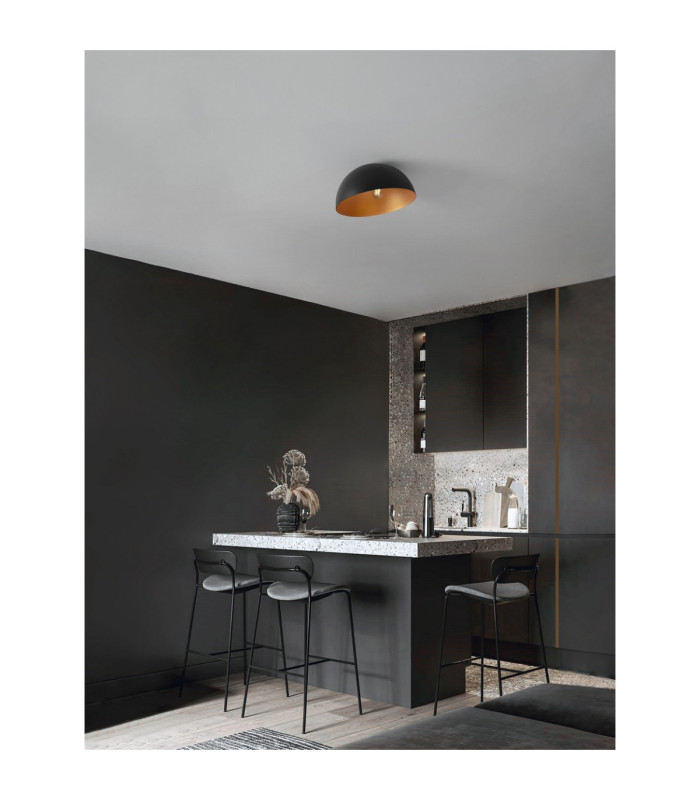 Onia 40cm Bowl Semi Flush Ceiling Light Sandy Black Gold E27 1x12W-2