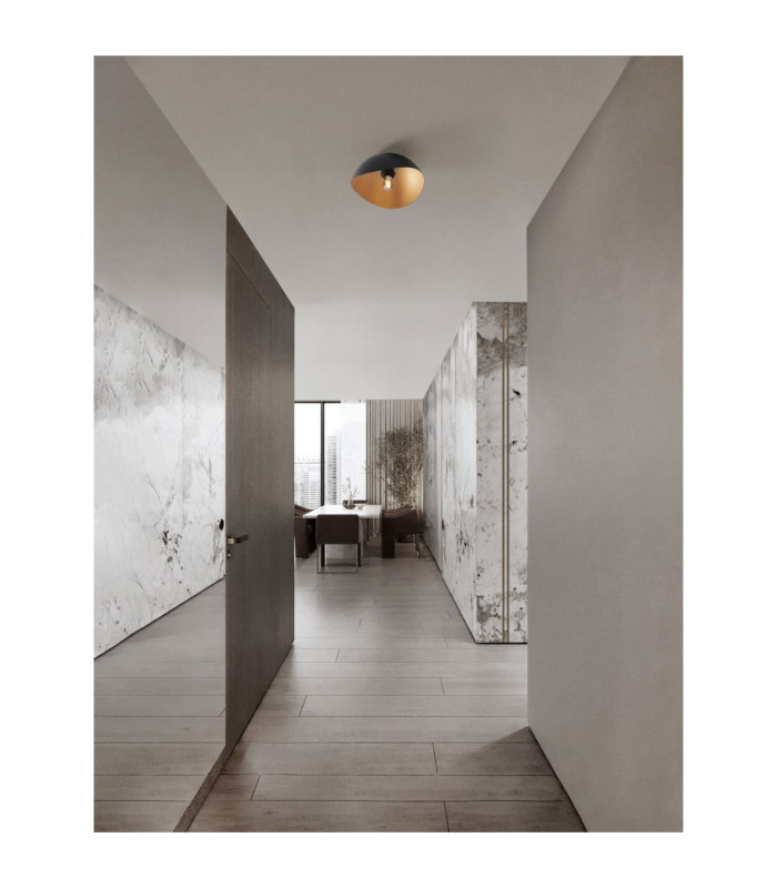 Opsi 30cm Bowl Semi Flush Ceiling Light Sandy Black Gold E27 1x12W-2