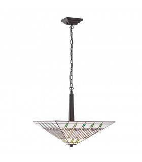 2 Light Large Inverted Ceiling Pendant Dark Bronze, Tiffany glass, E27 - 1