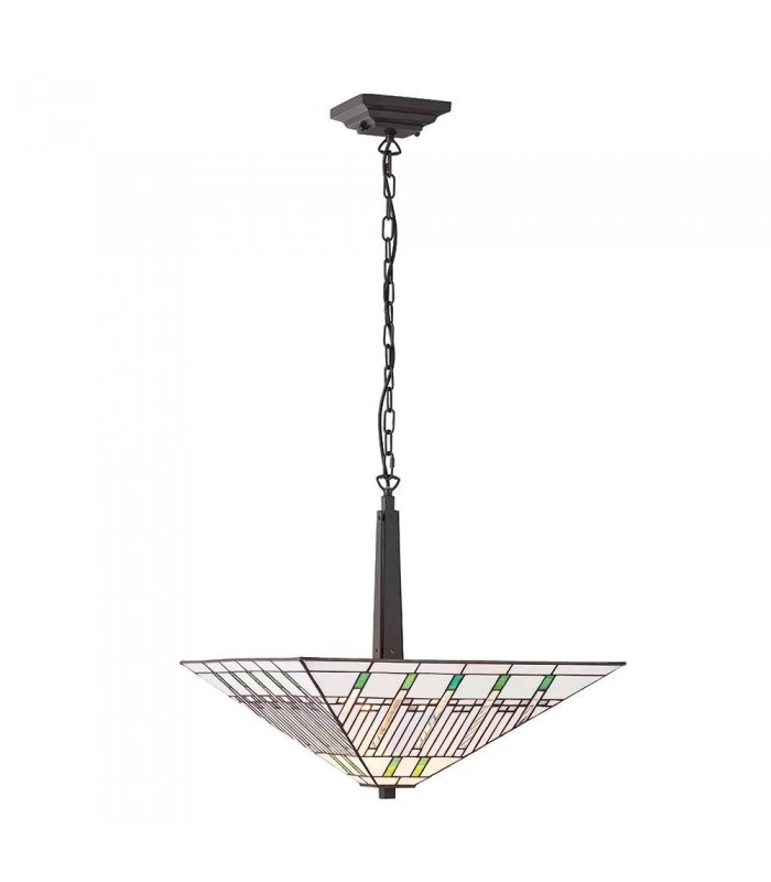2 Light Large Inverted Ceiling Pendant Dark Bronze, Tiffany glass, E27 - 1