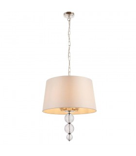 4 Light Ceiling Pendant Polished Nickel with Single Marble Silk Shade, E14 - 1