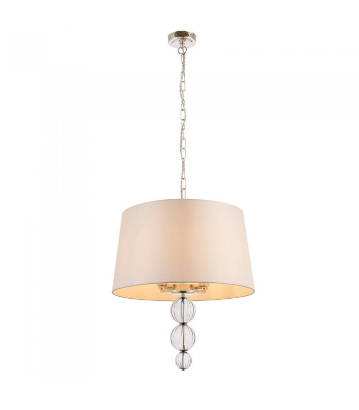 4 Light Ceiling Pendant Polished Nickel with Single Marble Silk Shade, E14 - 1