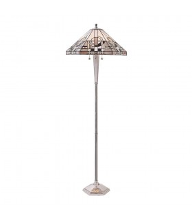 3 Light Floor Lamp Polished Aluminium, Tiffany Glass, E27 - 1