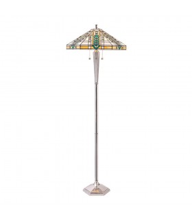 3 Light Floor Lamp Polished Aluminium, Tiffany Glass, E27 - 1