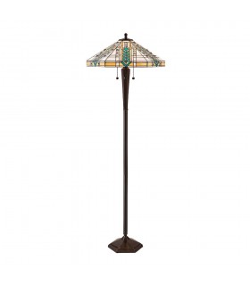 3 Light Floor Lamp Tiffany Glass, Deep Antique Patina, E27 - 1