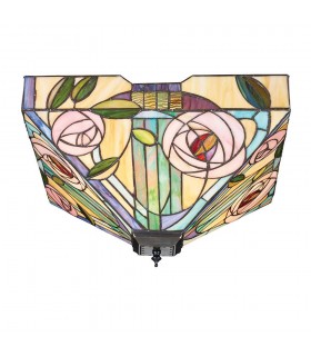 2 Light Large Ceiling Flush Light Dark Bronze, Tiffany Style Glass, E27 - 1