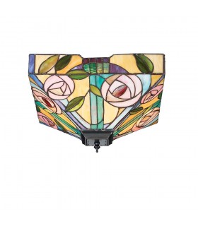 2 Light Medium Ceiling Flush Light Dark Bronze, Tiffany Style Glass, E27 - 1