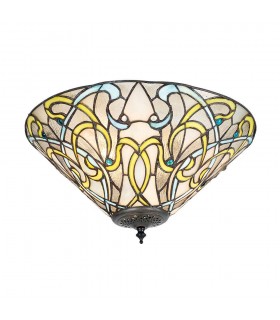 2 Light Ceiling Flush Light Tiffany Style Glass, E27 - 1