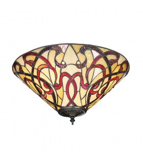 2 Light Medium Ceiling Flush Light Tiffany Style Glass, E27 - 1