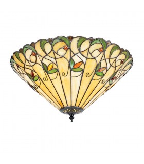 2 Light Medium Ceiling Flush Light Tiffany Style Glass, E27 - 1