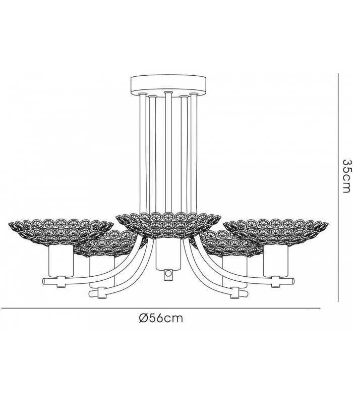 Semi Flush Ceiling 5 Light Satin Nickel, Crystal - 3