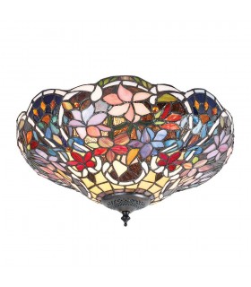 2 Light Medium Ceiling Flush Light Tiffany Style Glass, E27 - 1