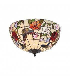 2 Light Medium Ceiling Flush Light Tiffany Style Glass, E27 - 1