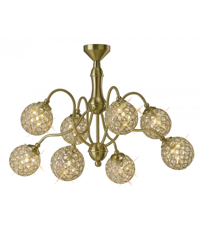 Semi Flush Ceiling Pendant 8 Light Satin Brass, Crystal - 5