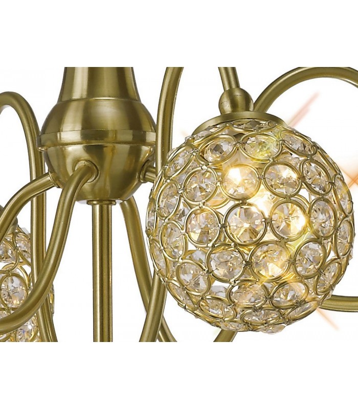 Semi Flush Ceiling Pendant 8 Light Satin Brass, Crystal - 9
