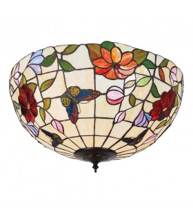 2 Light Large Ceiling Flush Light Tiffany Style Glass, E27 - 1