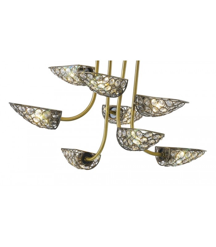 Semi Flush Ceiling Pendant 8 Light Antique Brass, Crystal - 7