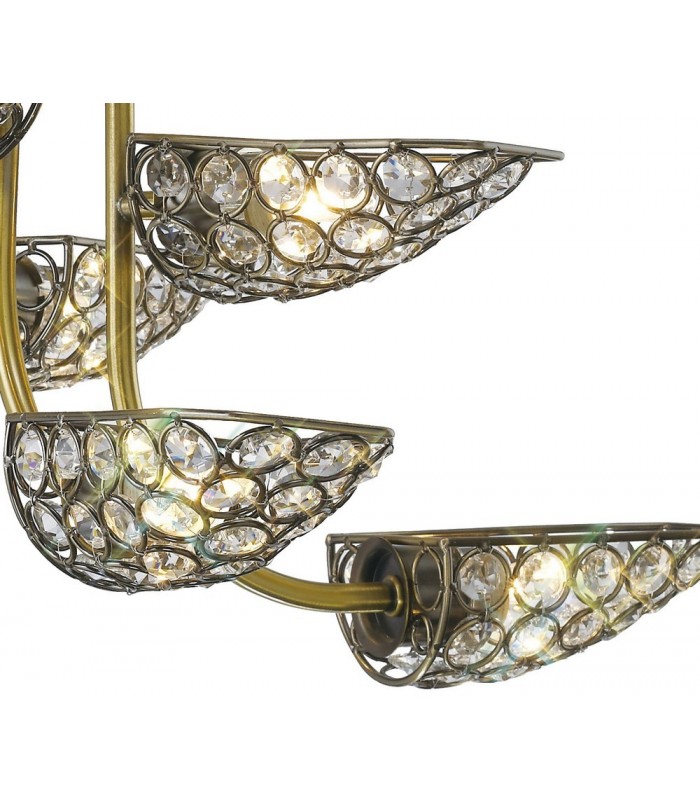 Semi Flush Ceiling Pendant 8 Light Antique Brass, Crystal - 8