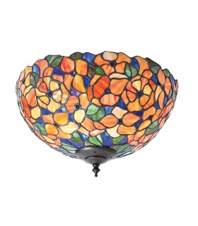 2 Light Medium Ceiling Flush Light Tiffany Style Glass, E27 - 1