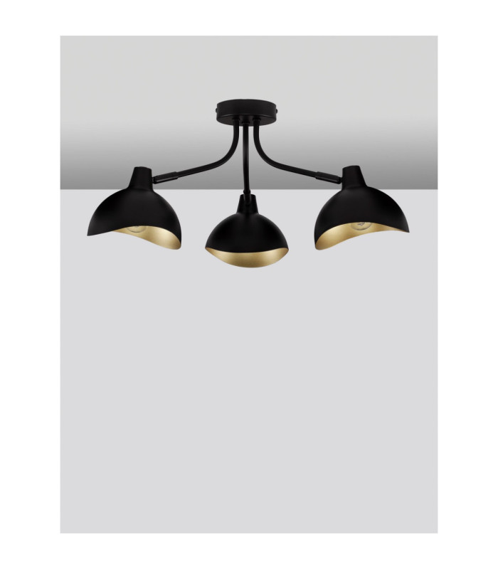 Geti Long Multi Arm Semi Flush Ceiling Lamp Matt Black Gold E14 3x5W-3