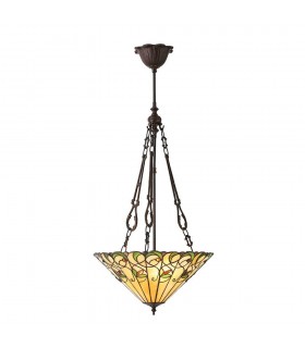 3 Light Medium Inverted Ceiling Pendant Bronze, Tiffany glass, E27 - 1