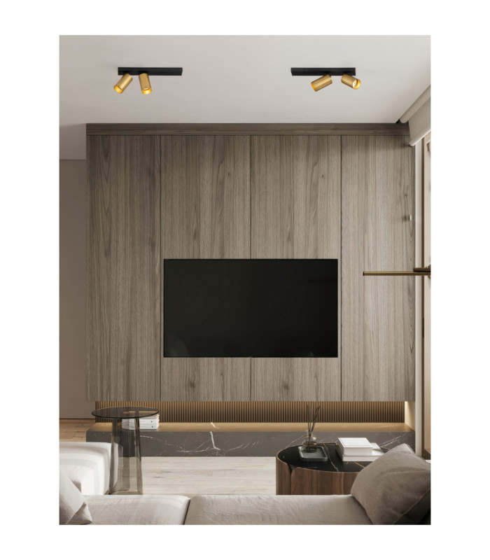 Zelos Twin Ceiling Spotlight Sandy Black Gold GU10 2x10W-2