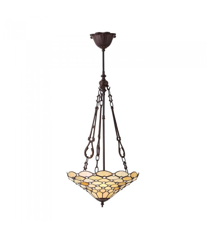 3 Light Medium Inverted Ceiling Pendant Bronze, Tiffany glass, E27 - 1