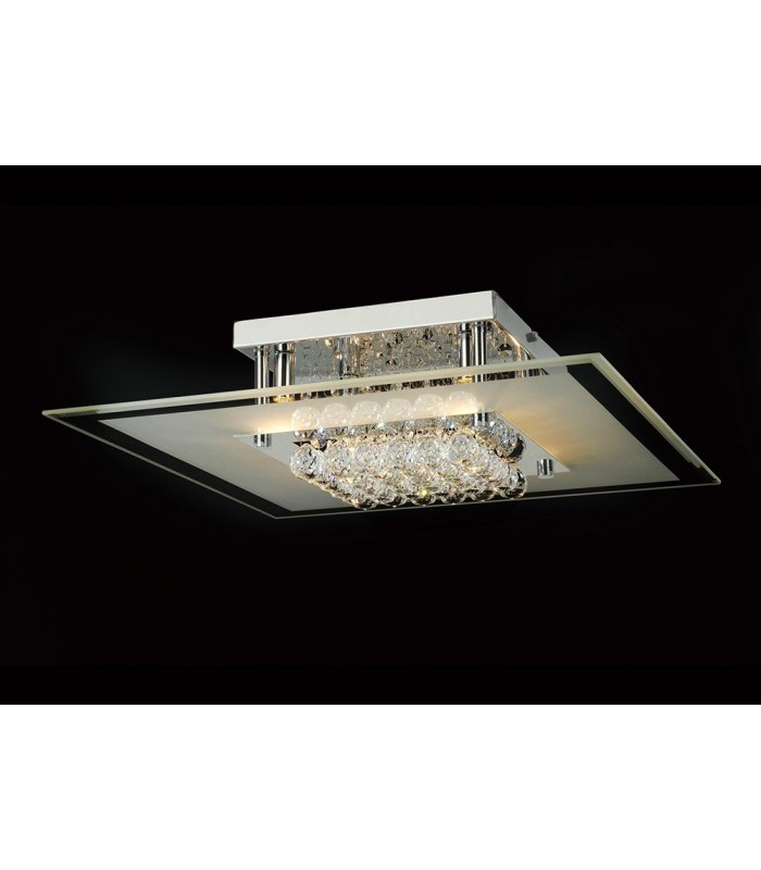 Flush Ceiling Square 6 Light Polished Chrome, Glass, Crystal - 2