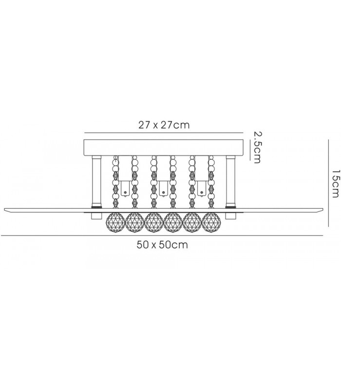 Flush Ceiling Square 6 Light Polished Chrome, Glass, Crystal - 3