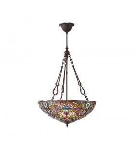 3 Light Large Inverted Ceiling Pendant Dark Bronze, Tiffany glass, E27 - 1