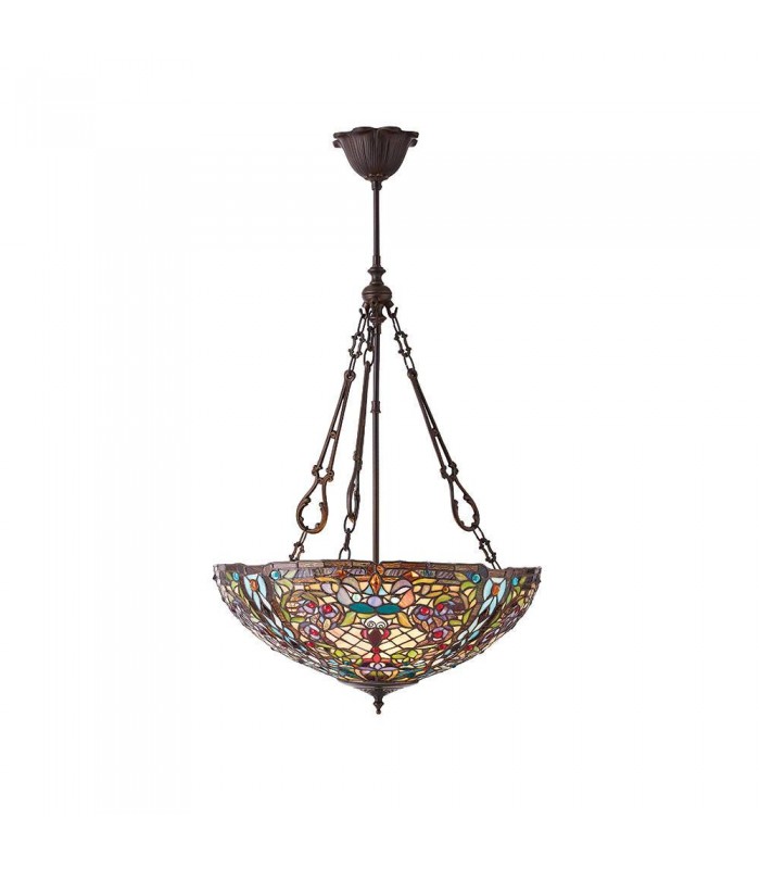 3 Light Large Inverted Ceiling Pendant Dark Bronze, Tiffany glass, E27 - 1