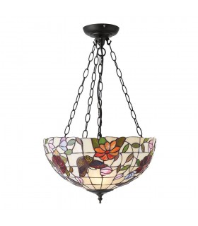 3 Light Medium Ceiling Pendant Bronze, Tiffany Style Glass, E27 - 1