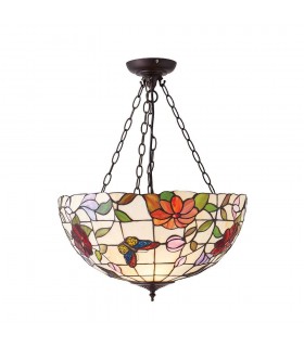 3 Light Large Ceiling Pendant Bronze, Tiffany Style Glass, E27 - 1