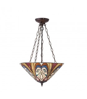 3 Light Medium Inverted Ceiling Pendant Bronze, Tiffany glass, E27 - 1