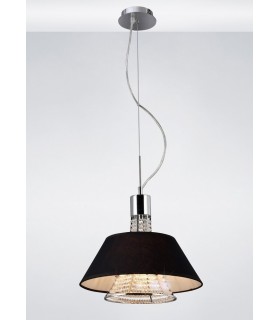 Ceiling Pendant with Black Shade 2 Light Polished Chrome, Crystal - 2