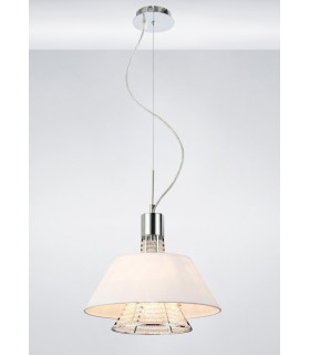 Ceiling Pendant with White Shade 2 Light Polished Chrome, Crystal - 2