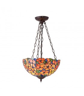 3 Light Medium Inverted Ceiling Pendant Bronze, Tiffany glass, E27 - 1